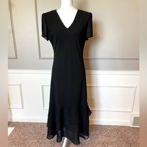 Vintage 90s Dawn Joy evening dress 12 black flounce maxi long Made in USA formal